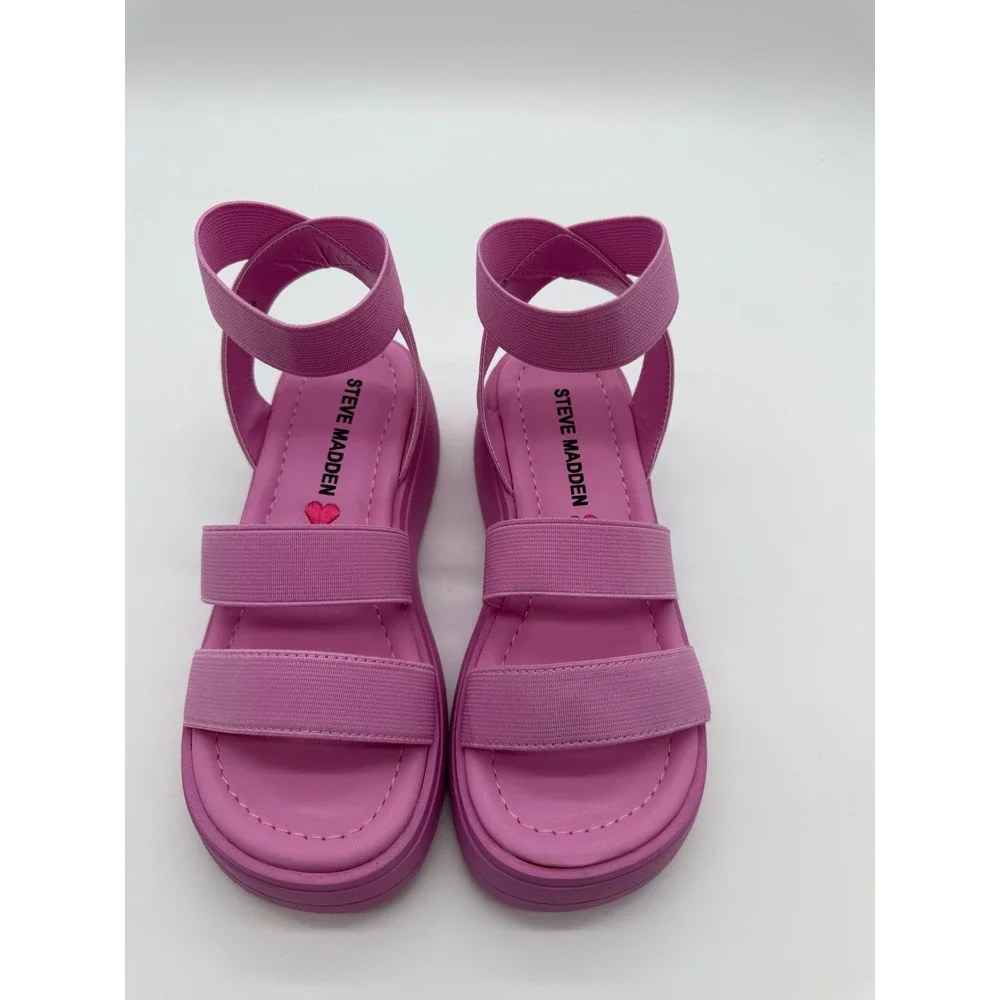 Steve Madden JSAMMIE Pink Platform Elastic Strap Sandals Kids Size‎ 13